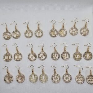 Zodiac Sign Hook Earrings! Hypo-Allergenic Handmade Gold Color with Cubic Zircon
